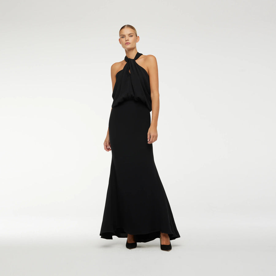 SLEEVELESS EVENING DRESS IN BALCK CREPE SILK