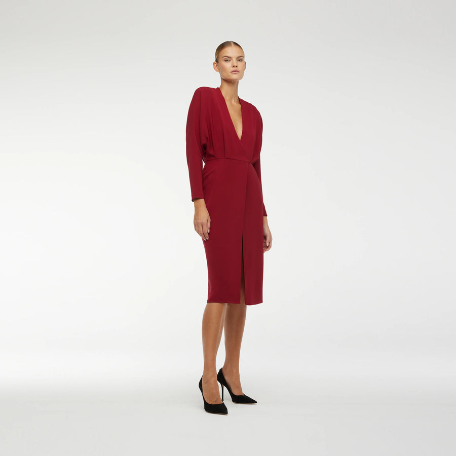 WRAP SILK CREPE DRESS IN NEW RED
