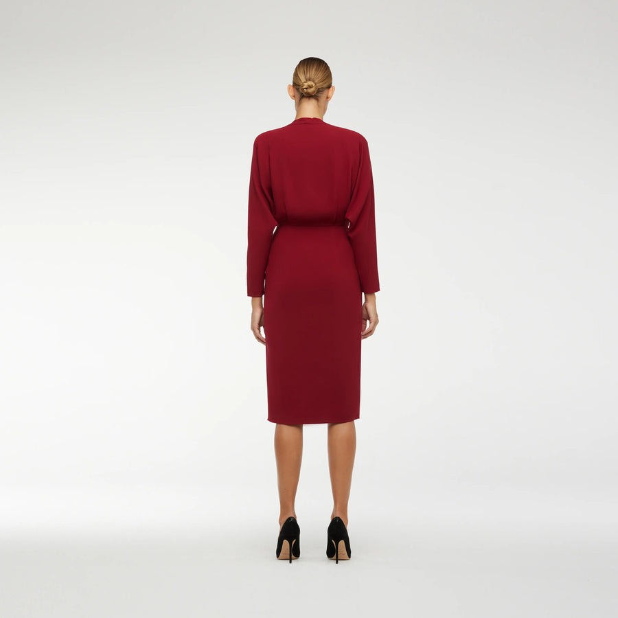 WRAP SILK CREPE DRESS IN NEW RED
