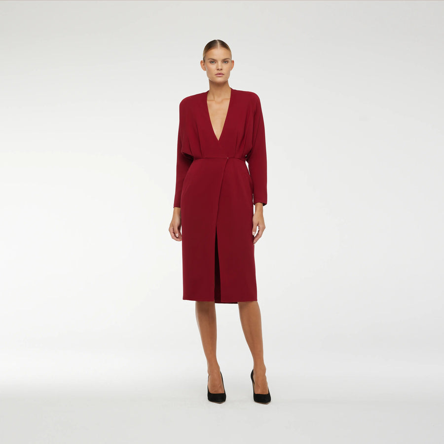 WRAP SILK CREPE DRESS IN NEW RED