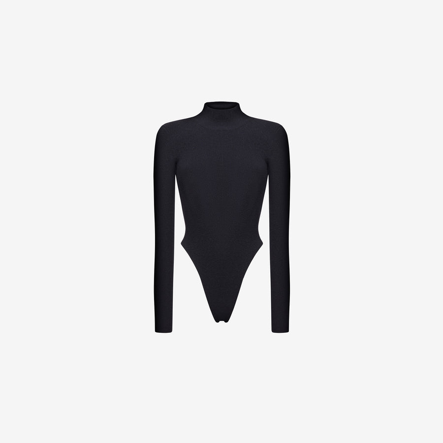 BODYSUIT WITH CUTOUT BACK IN BLACK CASHMERE