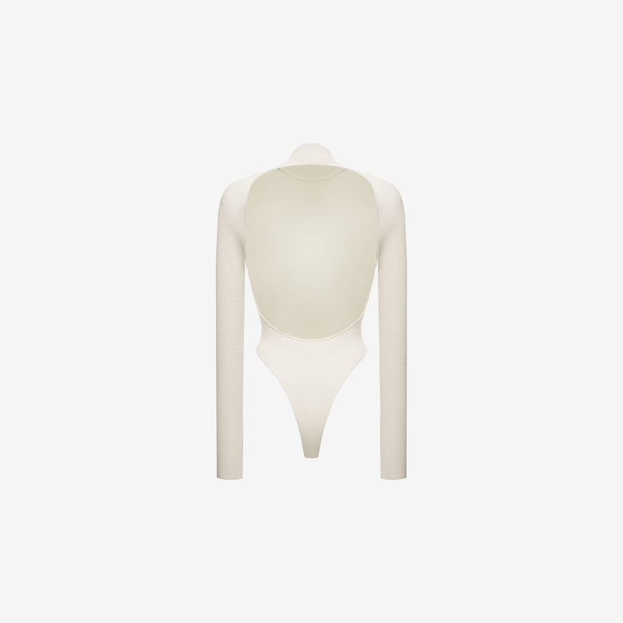 BODYSUIT WITH CUTOUT BACK IN WHITE CASHMERE