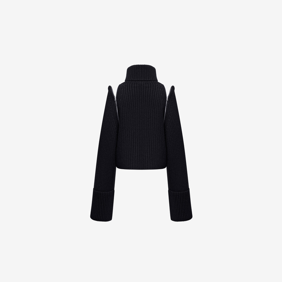 CAHMERE  SWEATER WITH REMOVABLE SLEEVE IN BLACK