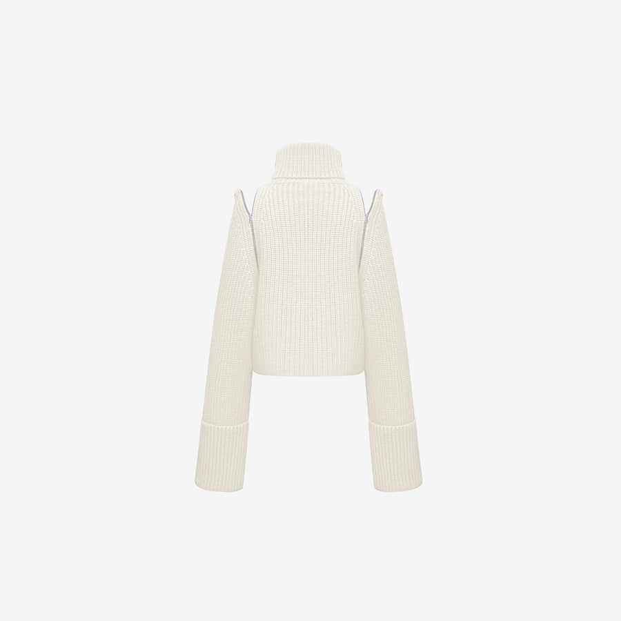 CAHMERE  SWEATER WITH REMOVABLE SLEEVE IN ECRU
