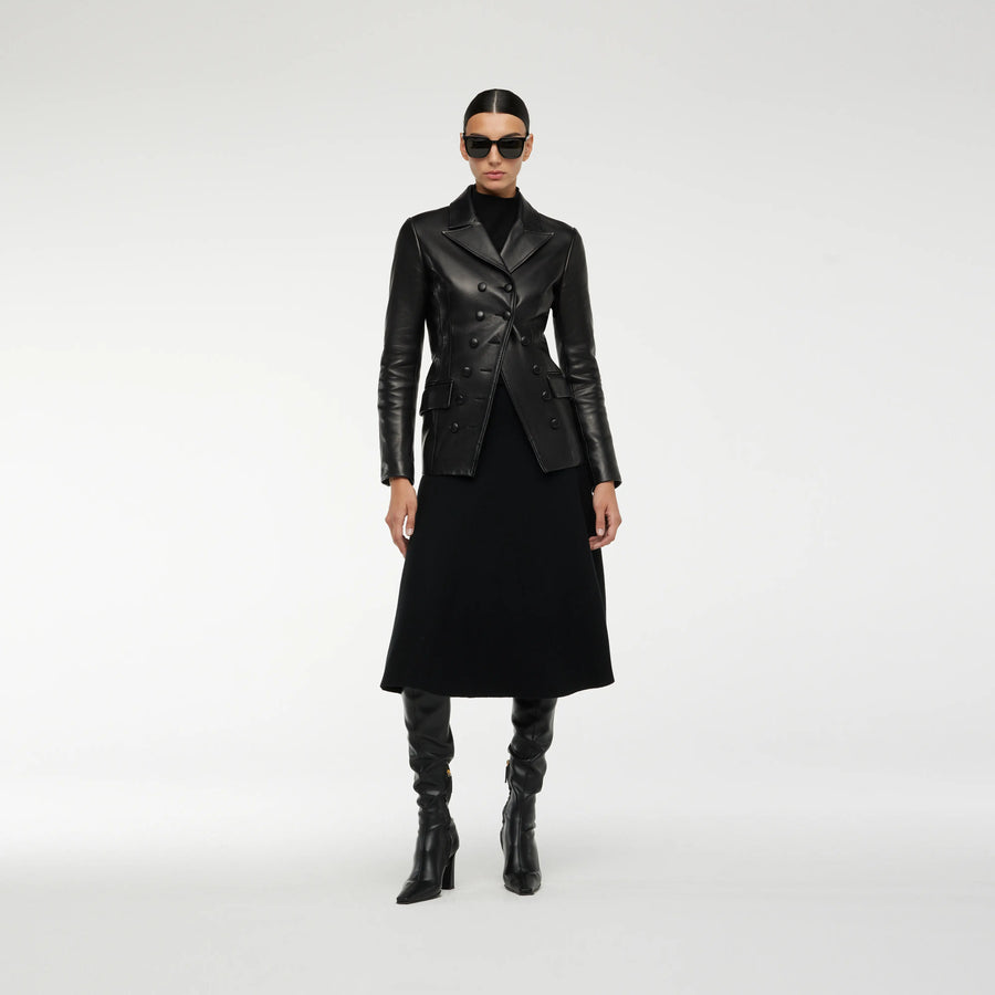 FITTED  LEATHER  BLAZER IN BLACK
