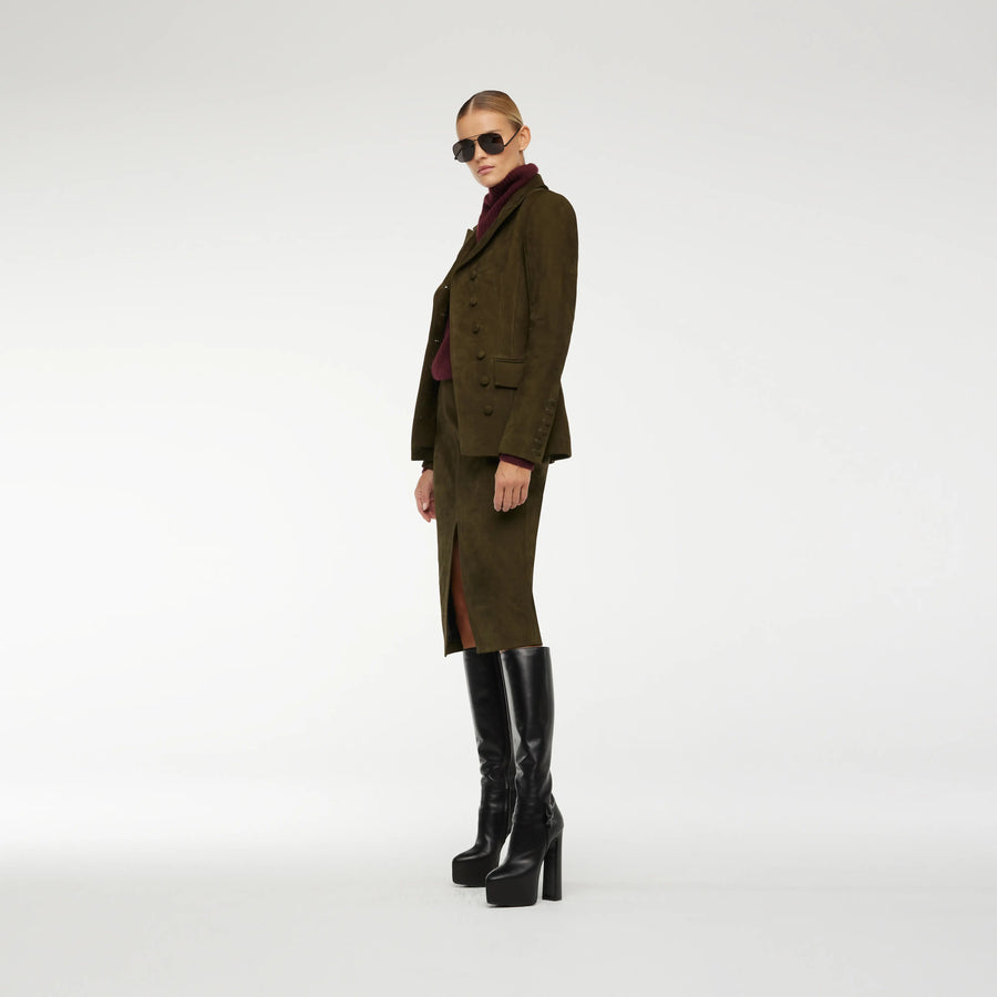 NUBUCK LEATHER BLAZER IN KHAKI