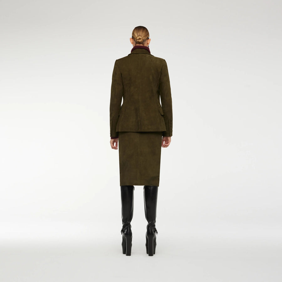 NUBUCK LEATHER BLAZER IN KHAKI