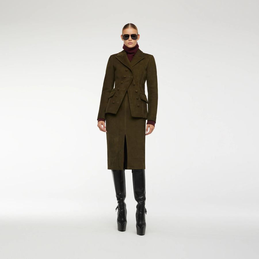 NUBUCK LEATHER BLAZER IN KHAKI