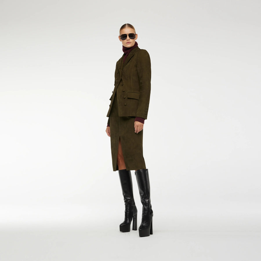 NUBUCK LEATHER BLAZER IN KHAKI