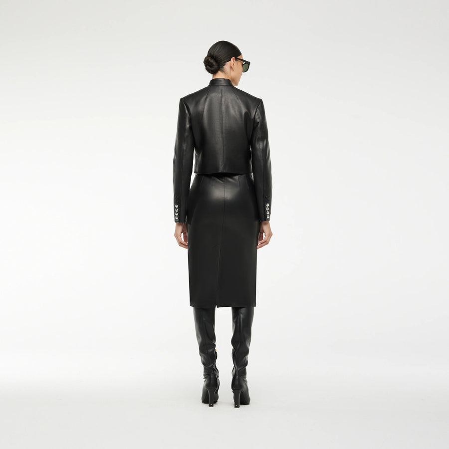 LEATHER BLAZER IN BLACK WITH SILVER BUTTONS