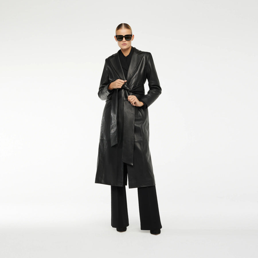 WRAP COAT IN BLACK LEATHER