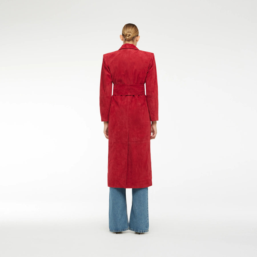 WRAP COAT IN NEW RED  LAMB SUEDE