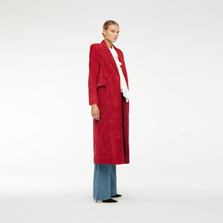 WRAP COAT IN NEW RED  LAMB SUEDE