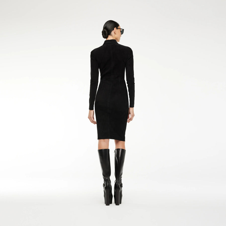 DRESS IN BLACK STRETCH SUEDE LEATHER