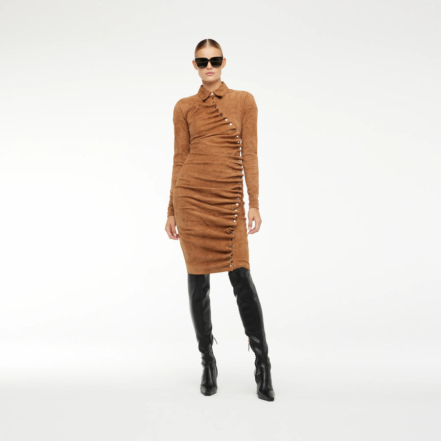 DRESS IN GOLD STRETCH SUEDE LEATHER