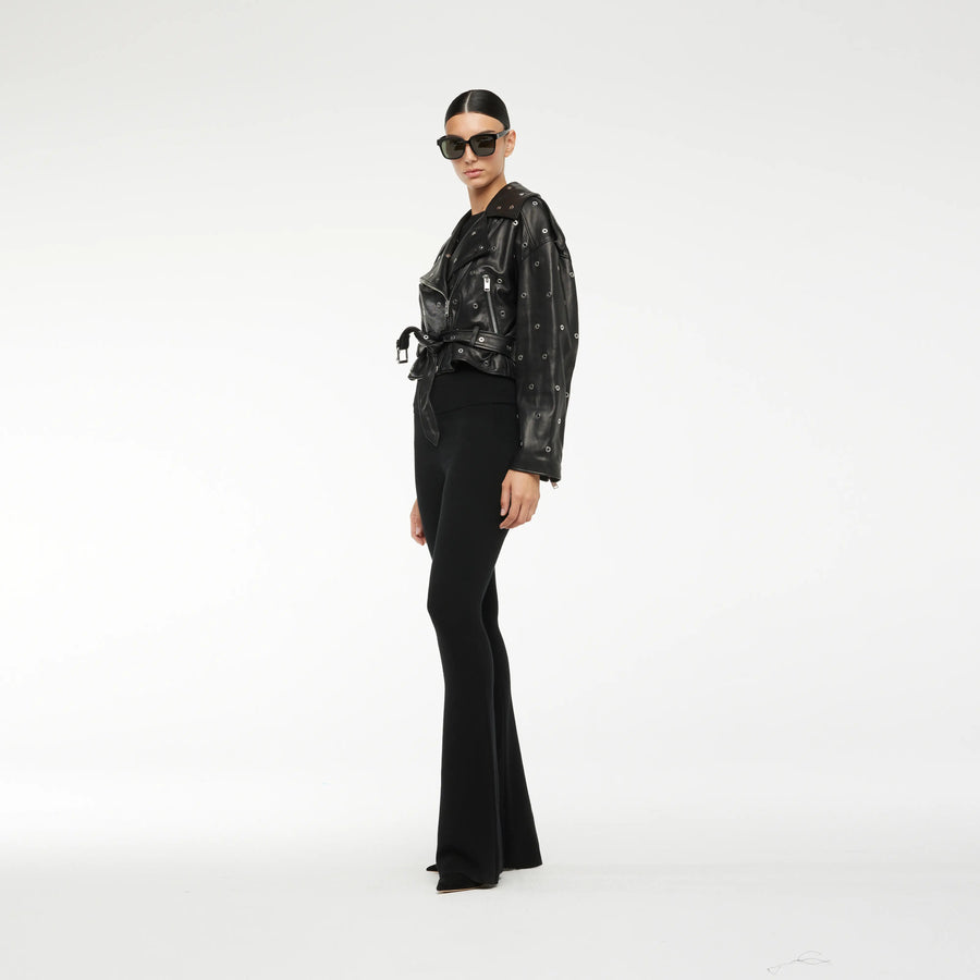 LEATHER BIKER JACKET WITH EYELETS