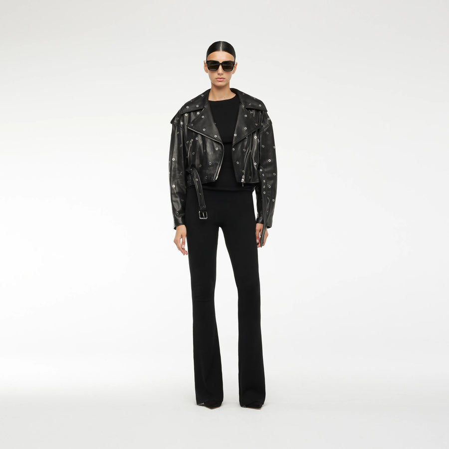 LEATHER BIKER JACKET WITH EYELETS
