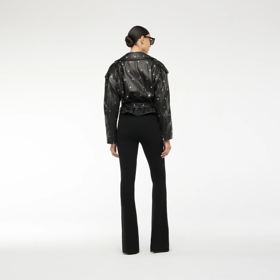 LEATHER BIKER JACKET WITH EYELETS
