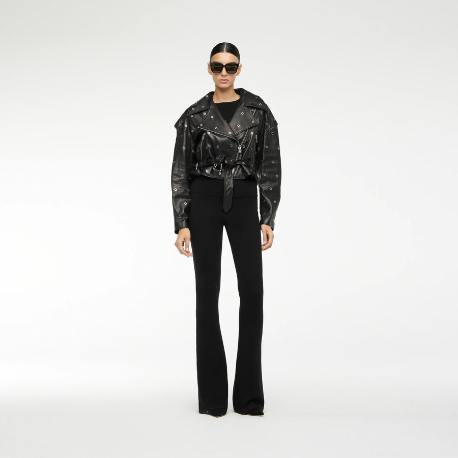 LEATHER BIKER JACKET WITH EYELETS