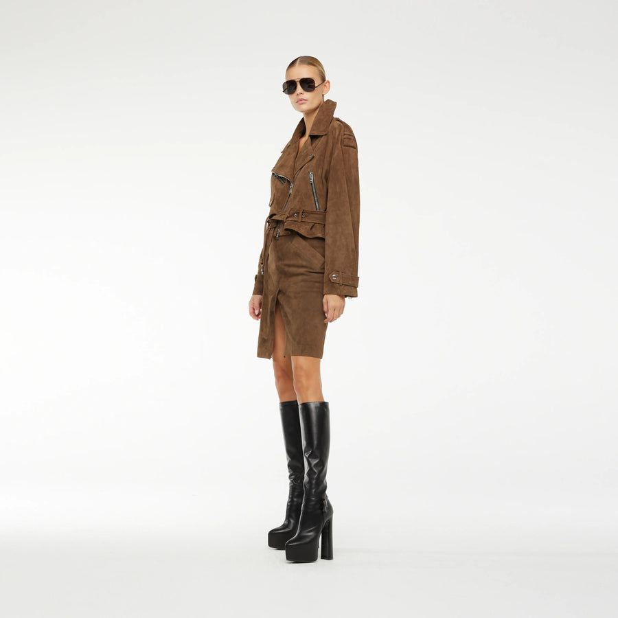BIKER JACKET IN DARK CAMEL SUEDE LEATHER