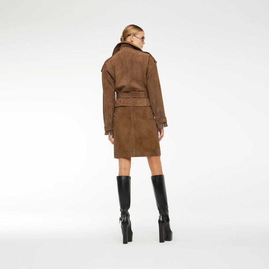 BIKER JACKET IN DARK CAMEL SUEDE LEATHER