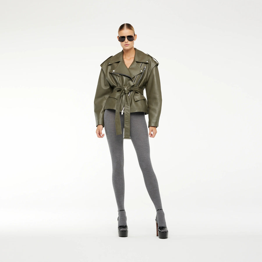 BIKER LEATHER JACKET IN IVY GREEN LEATHER