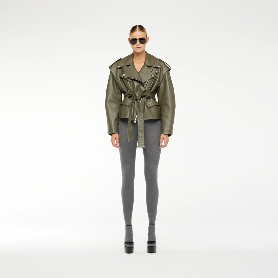 BIKER LEATHER JACKET IN IVY GREEN LEATHER