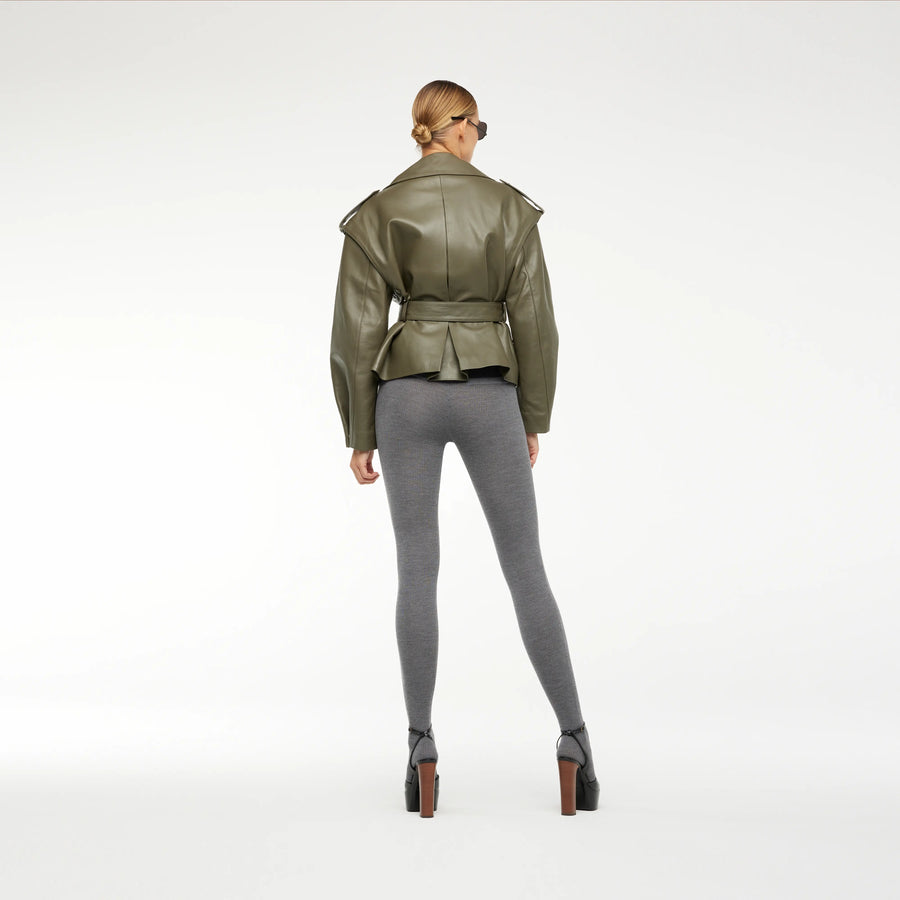 BIKER LEATHER JACKET IN IVY GREEN LEATHER