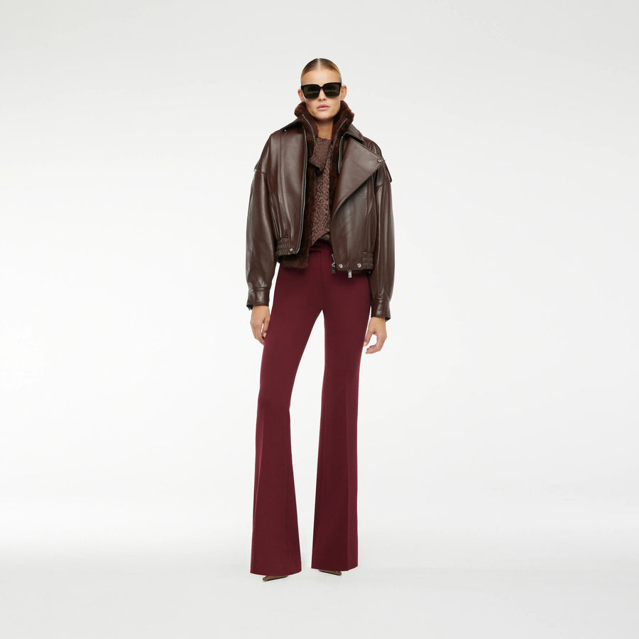 BLOUSON LEATHER JACKET WITH SHEARLING COLLAR IN BROWN