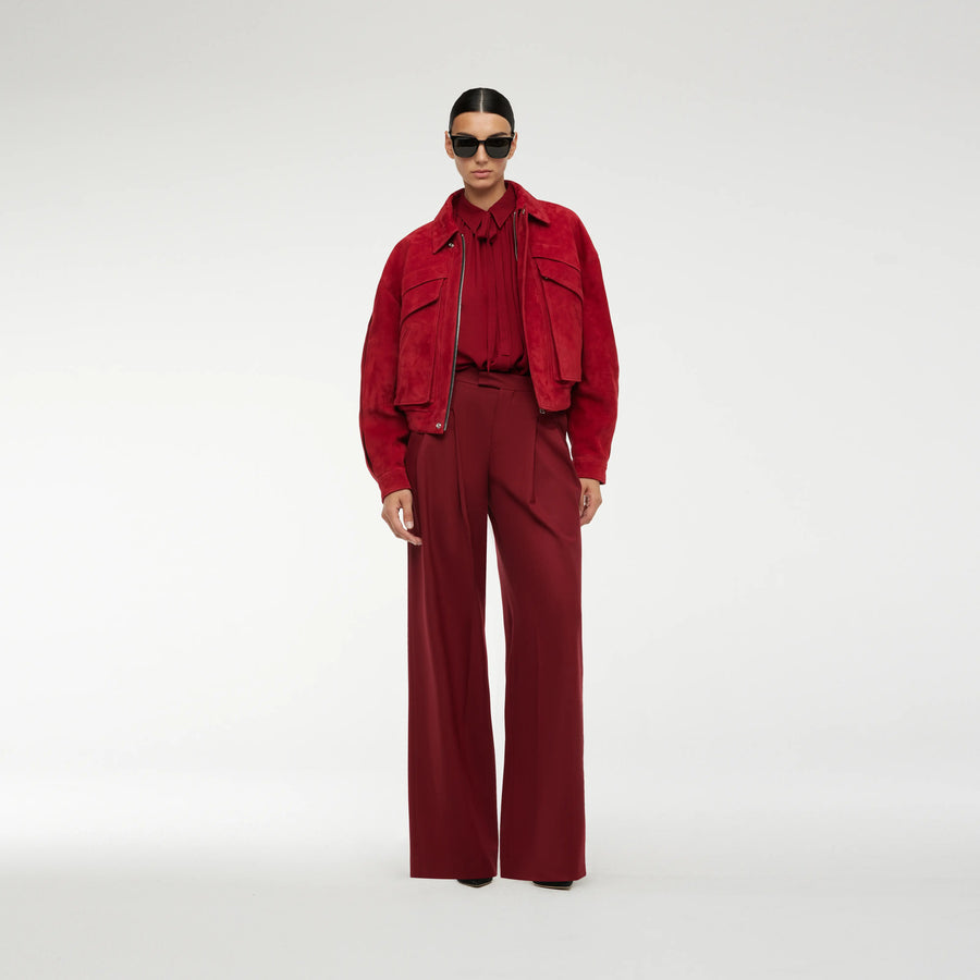 VINTAGE LEATHER BOMBER JACKET IN NEW RED