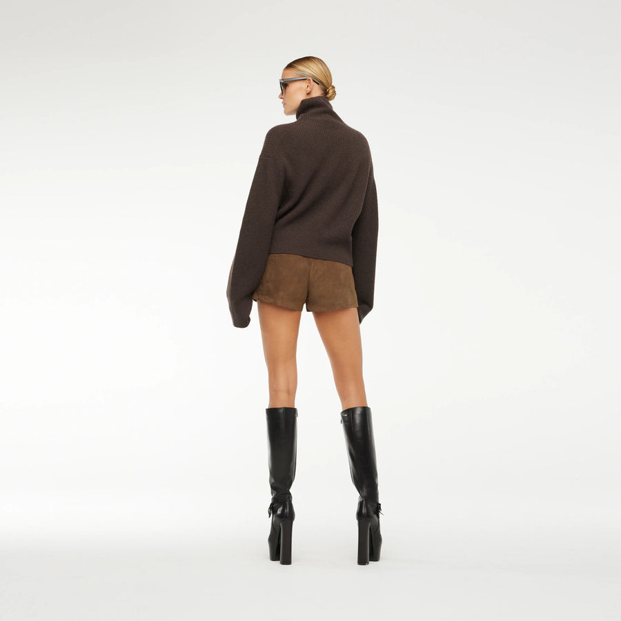 MINI SHORTS IN DARK CAMEL SUEDE