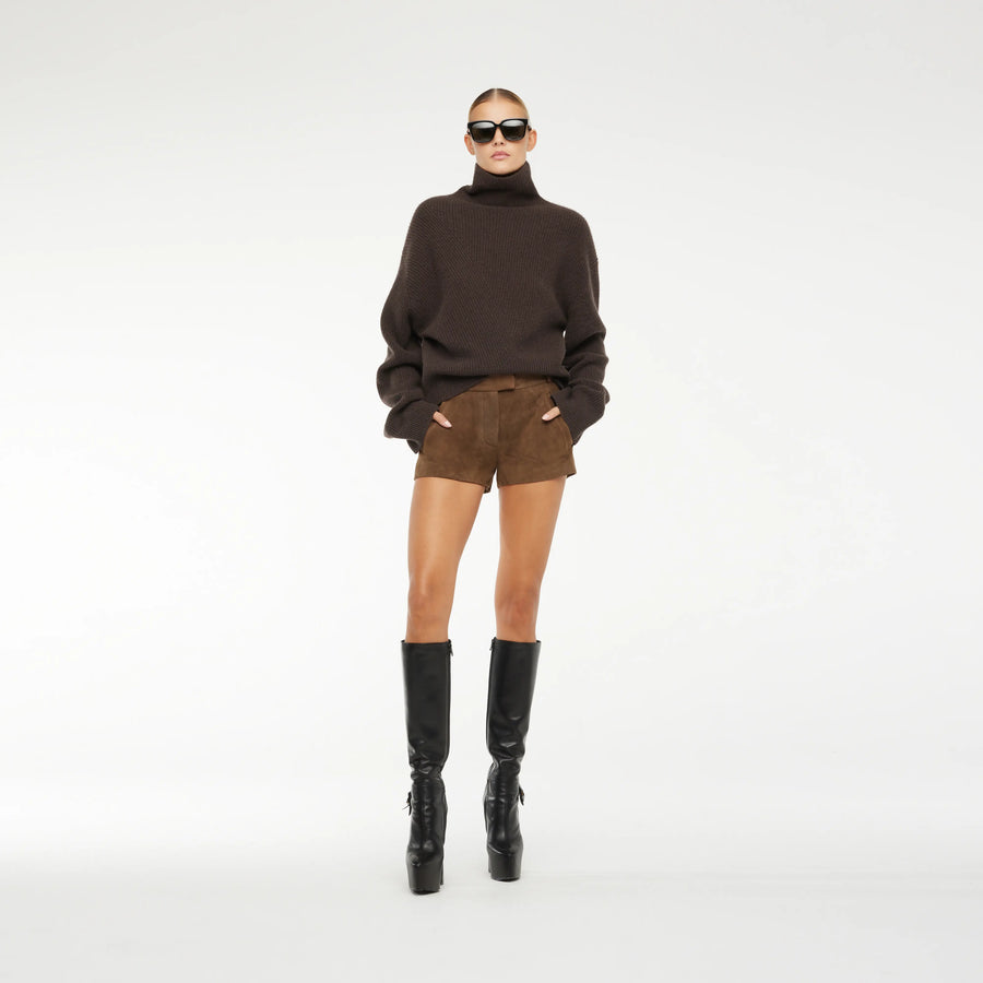 MINI SHORTS IN DARK CAMEL SUEDE