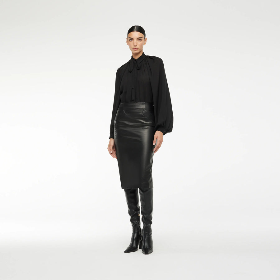 LONG PENCIL SKIRT IN IN BLACK LEATHER