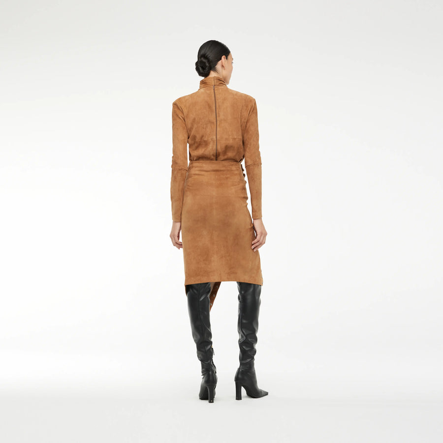 DRAPE LEATEHR SKIRT IN GOLD