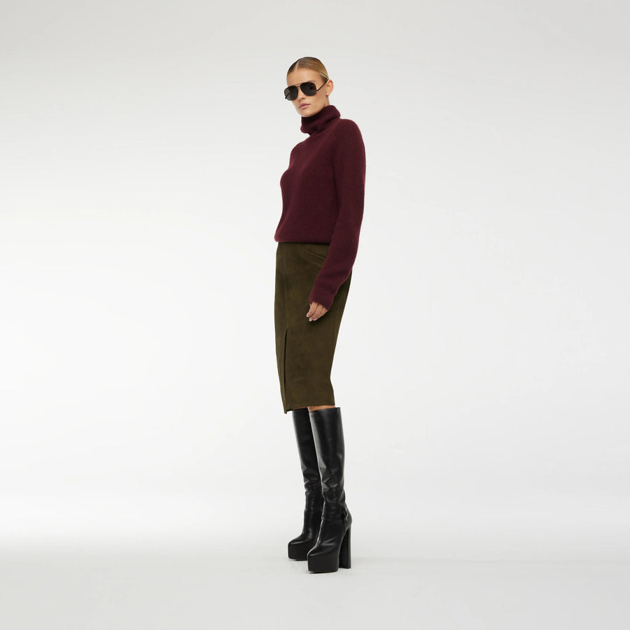 PENCIL SKIRT IN KAKI COW LEATHER