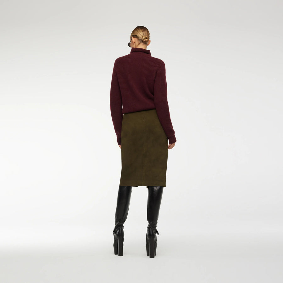 PENCIL SKIRT IN KAKI COW LEATHER