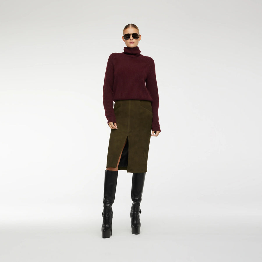 PENCIL SKIRT IN KAKI COW LEATHER