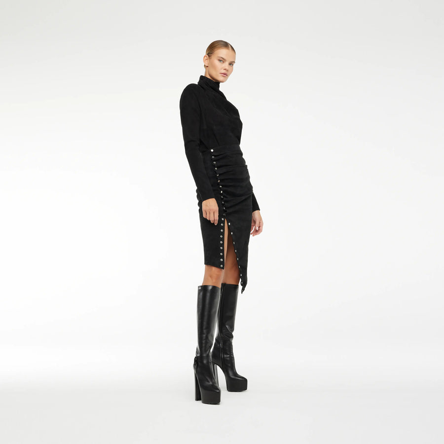 TOP IN BLACK STRETCH LEATHER