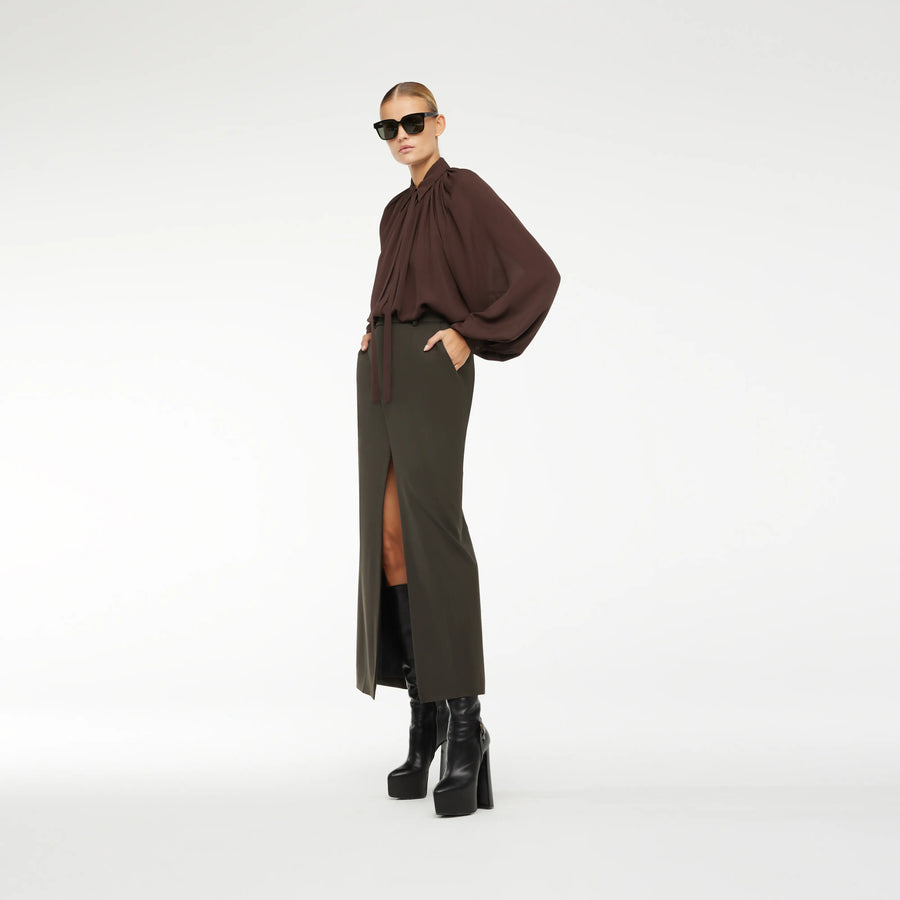 BLOUSE DRESS IN BROWN SILK CREPE