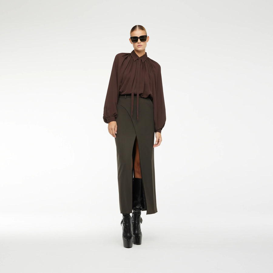 BLOUSE DRESS IN BROWN SILK CREPE