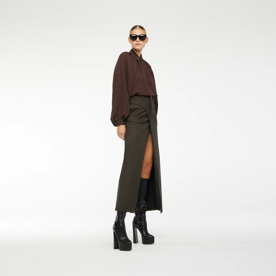 BLOUSE DRESS IN BROWN SILK CREPE