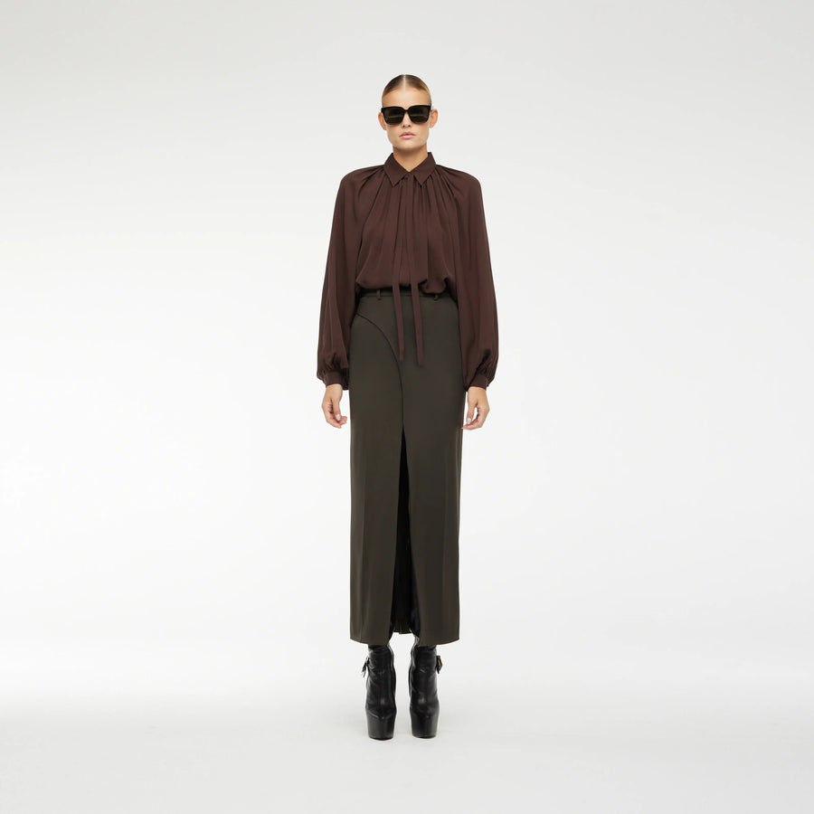 BLOUSE DRESS IN BROWN SILK CREPE
