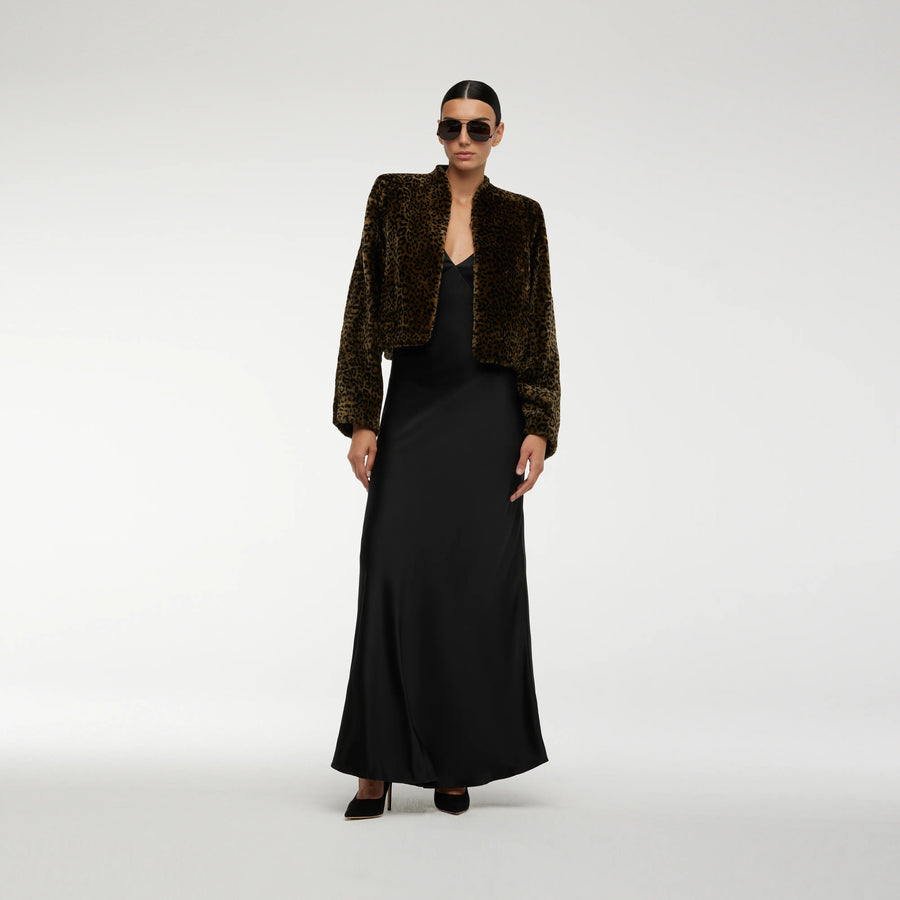 SHORT SHEARLING JACKET WITHLEOPARD PRINT