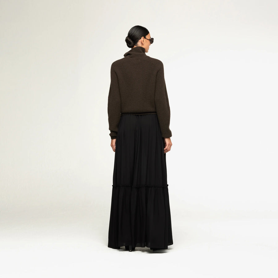TIERED MAXI SKIRT IN BLACK CHIFFON SILK