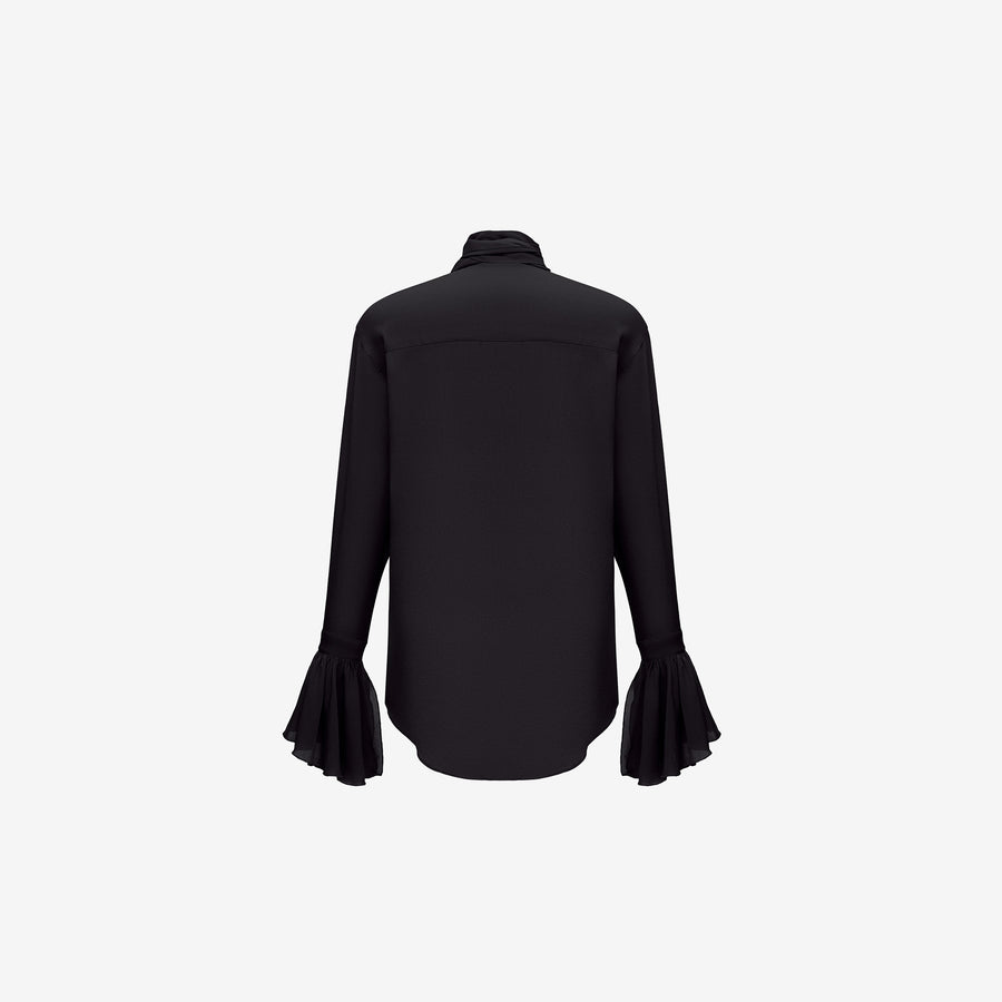 PLEATED SILK CHOFFONS BLOUSE IN BLACK