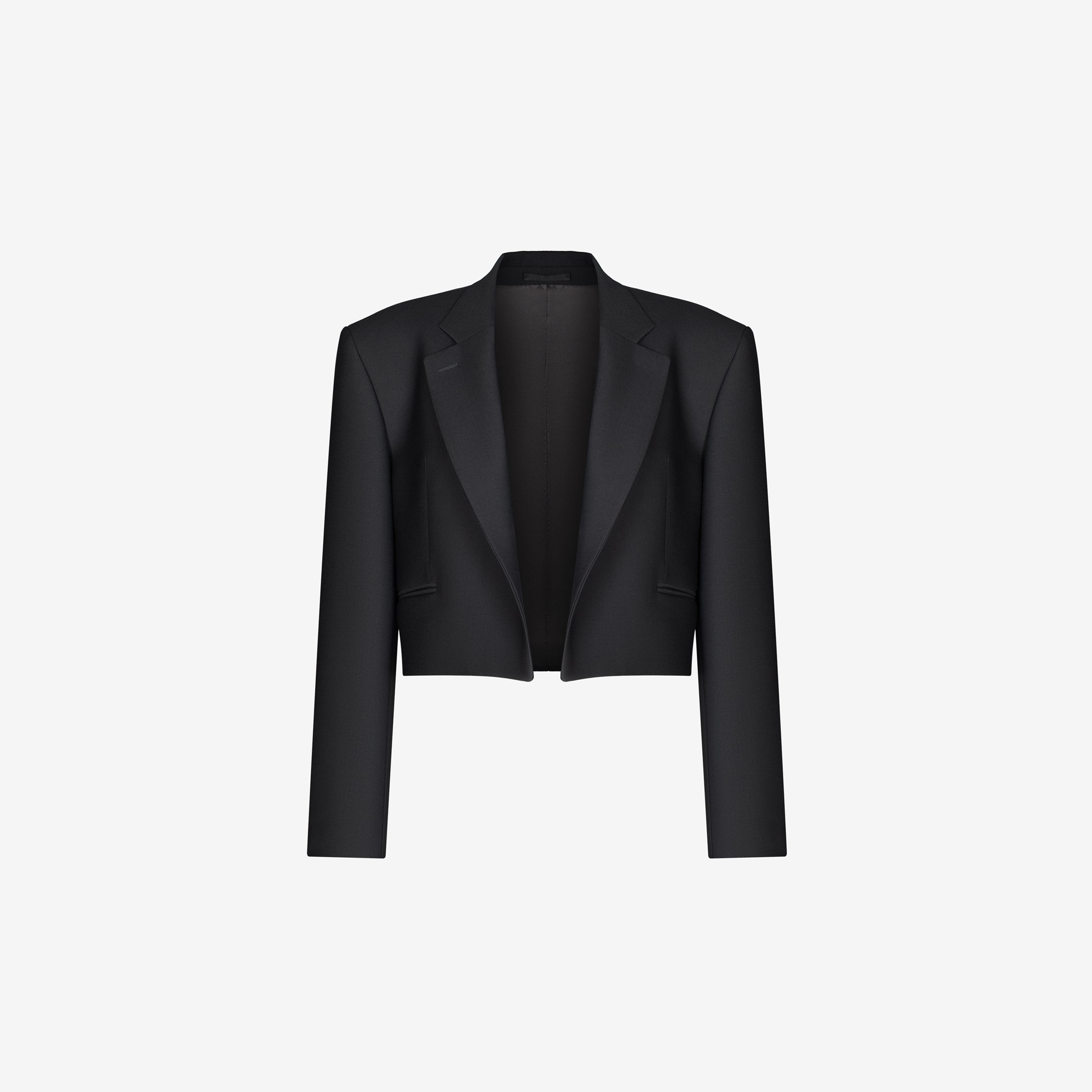 OPEN CROPPED JACKET IN BLACK GABARDINE JACOB LEE