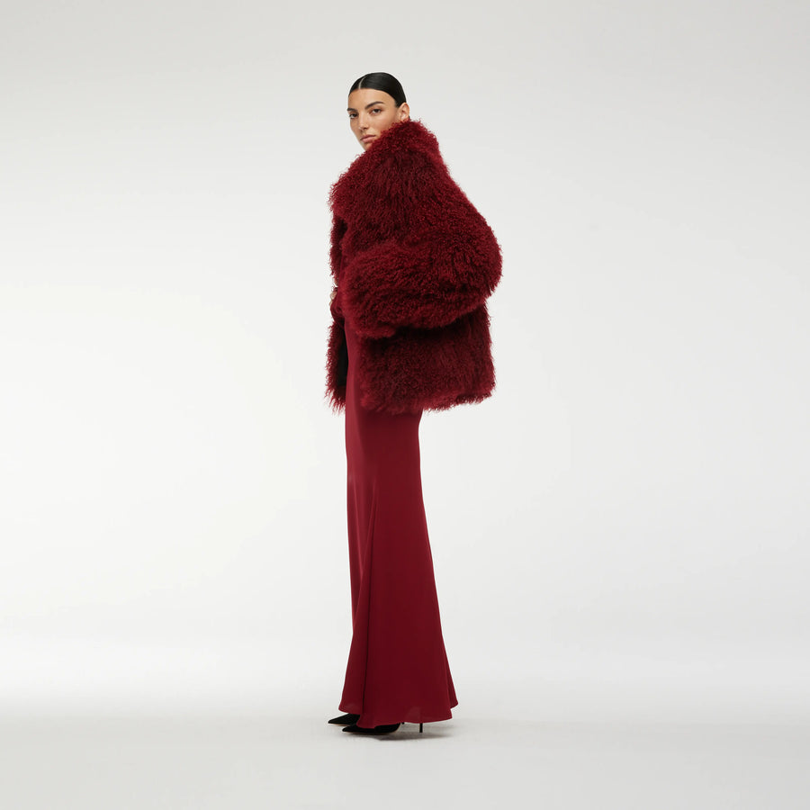 TIBET FUR JACKET IN BURGUNDY RED