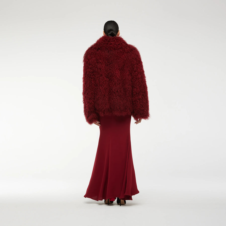 TIBET FUR JACKET IN BURGUNDY RED