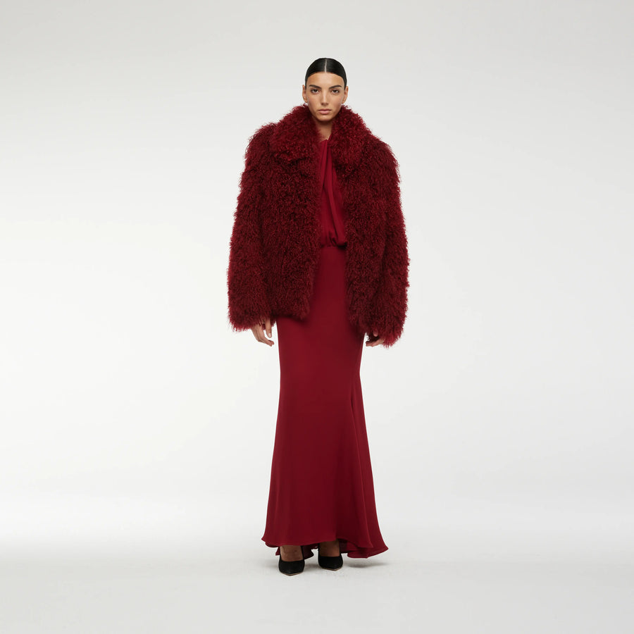 TIBET FUR JACKET IN BURGUNDY RED