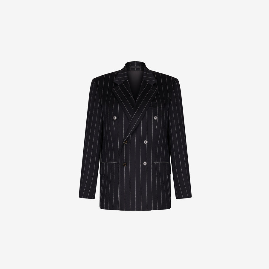 DOUBLE-BREASTED JACKET IN STRIPED CASHMERE